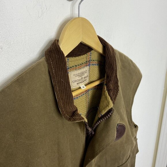 CIRCLE BRAND Jacket Vest Mens S New Zealand Brown Oiled Zip Sleeveless - Picture 7 of 8